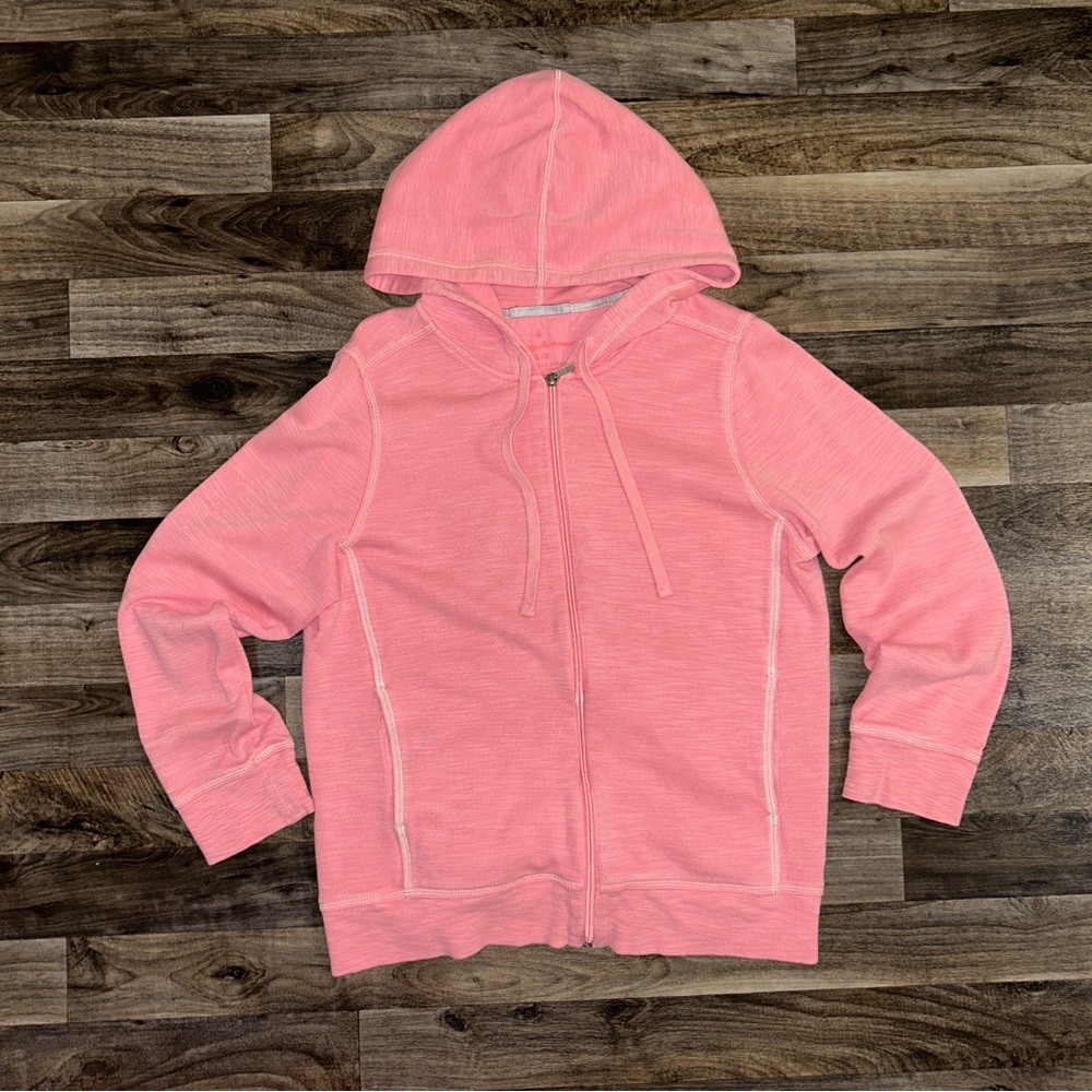 Tommy Bahama Pink Full Zip Hoodie Sweatshirt Pineapple Logo Size L